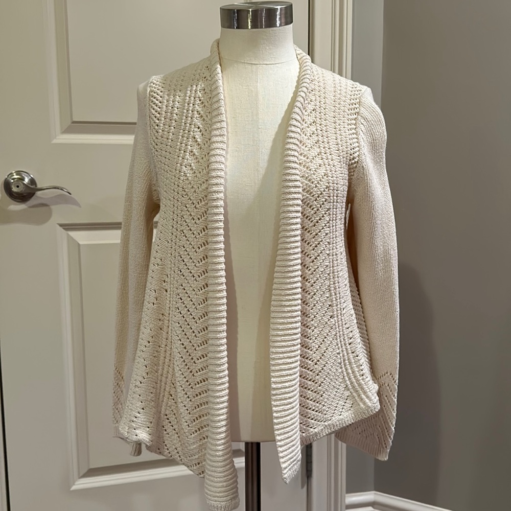Anthropologie open loose knit cream cardigan sweater m